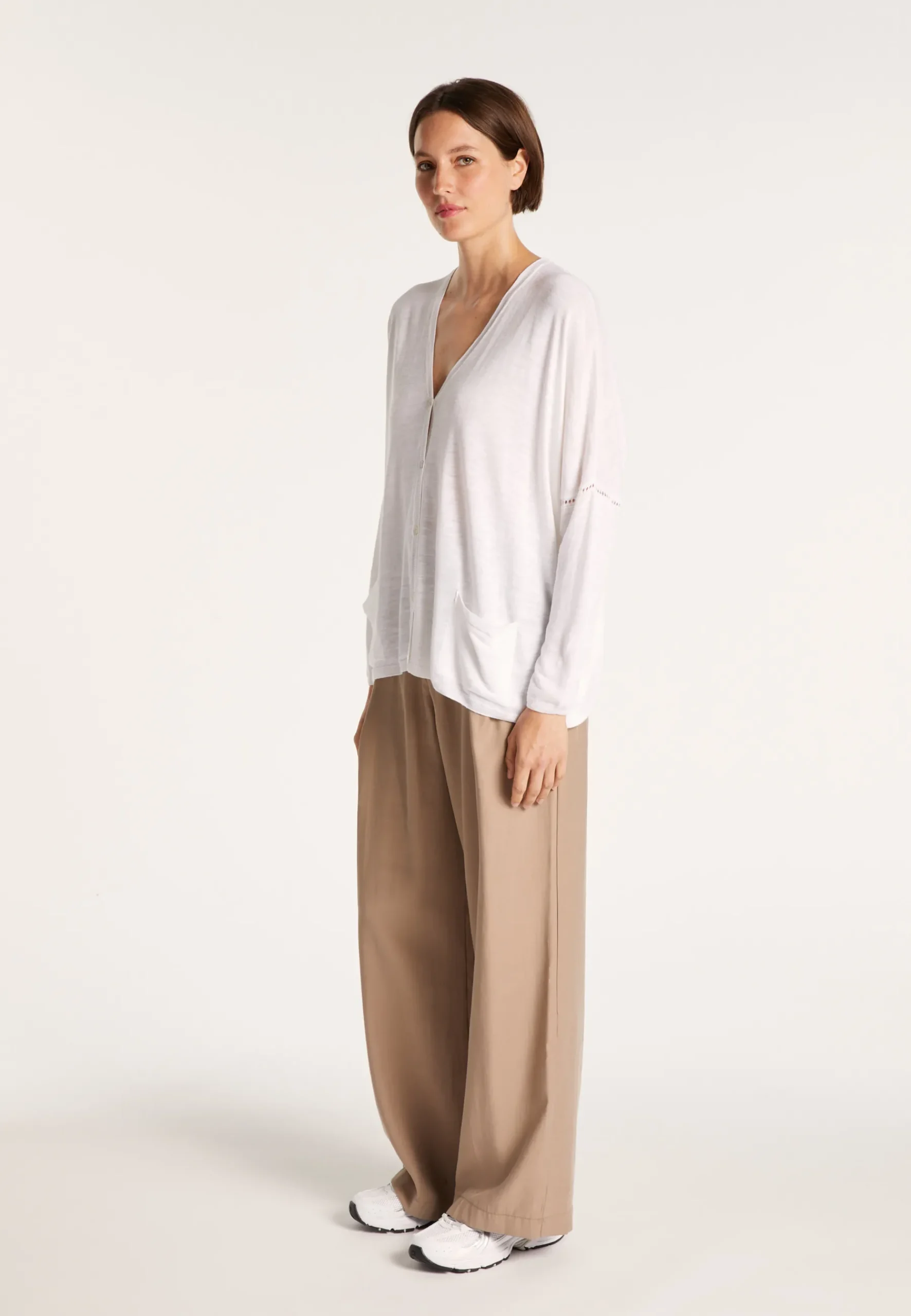 Montagut Vestes Et Cardigans-Gilet ample avec poches en lin flammé - Maureen 02-Blanc