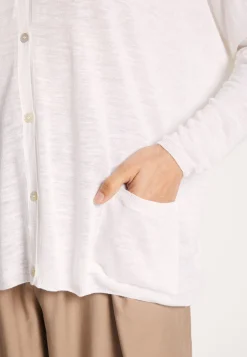 Montagut Vestes Et Cardigans-Gilet ample avec poches en lin flammé - Maureen 02-Blanc