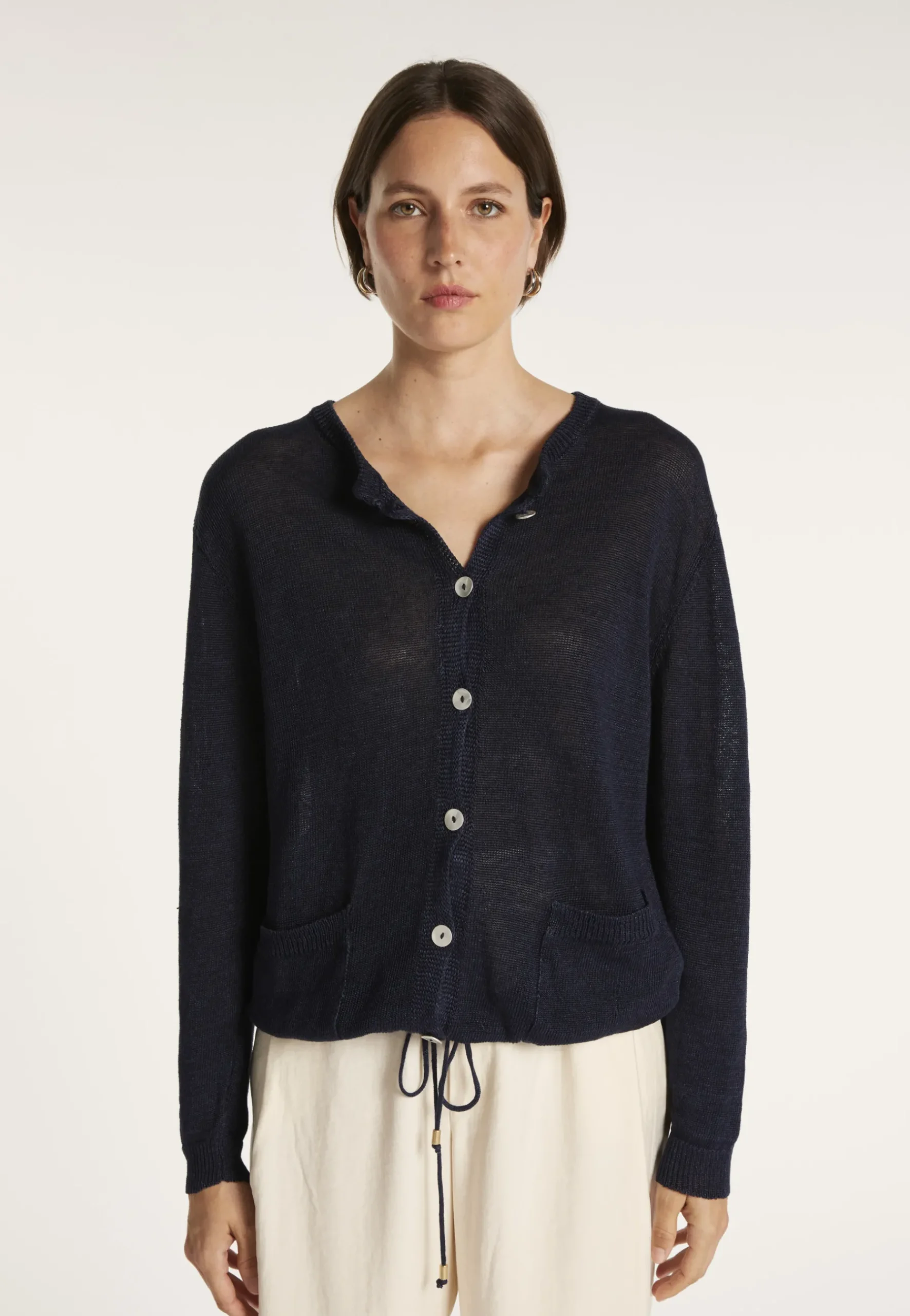 Montagut Vestes Et Cardigans-Gilet avec cordon en lin - Mellia 05-Bleu marine
