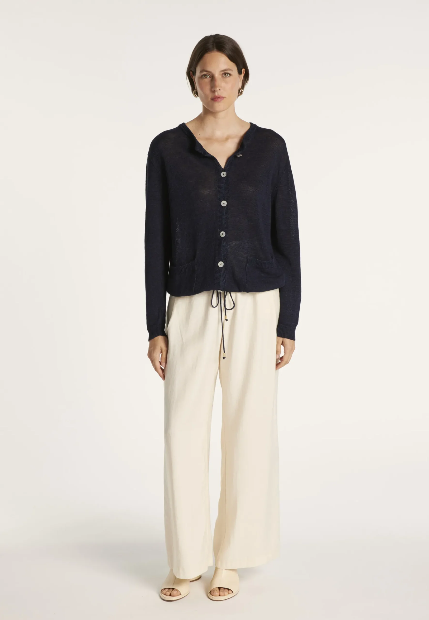 Montagut Vestes Et Cardigans-Gilet avec cordon en lin - Mellia 05-Bleu marine