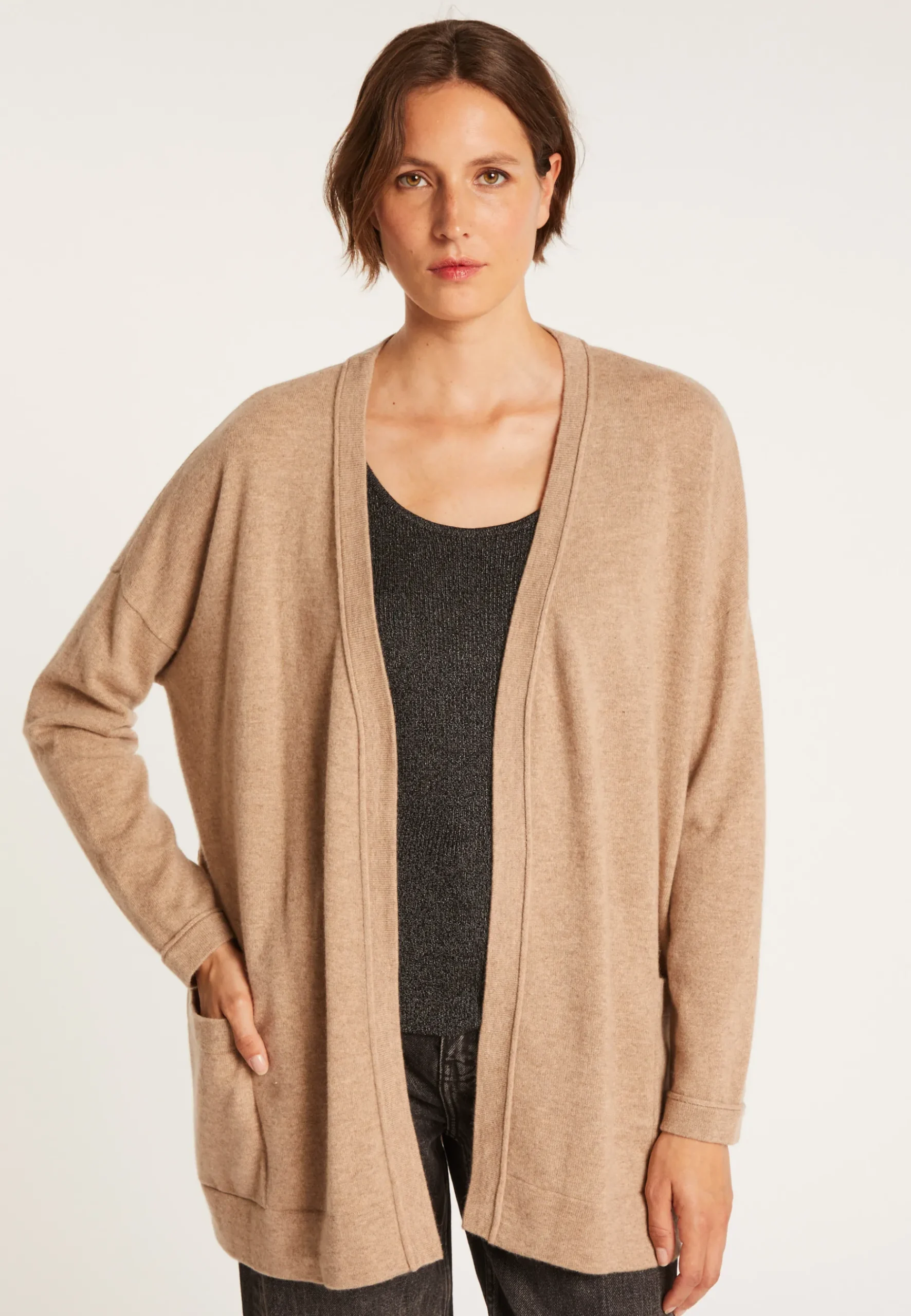 Montagut Vestes Et Cardigans-Gilet avec poches en cachemire - Ouria 14-Beige foncé