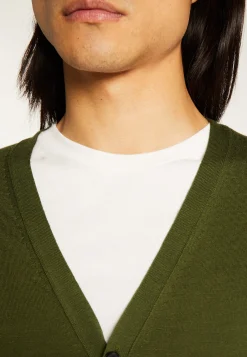 Montagut Vestes Et Cardigans-Gilet boutonné avec logo en laine mérinos - Etienne 83-Kaki