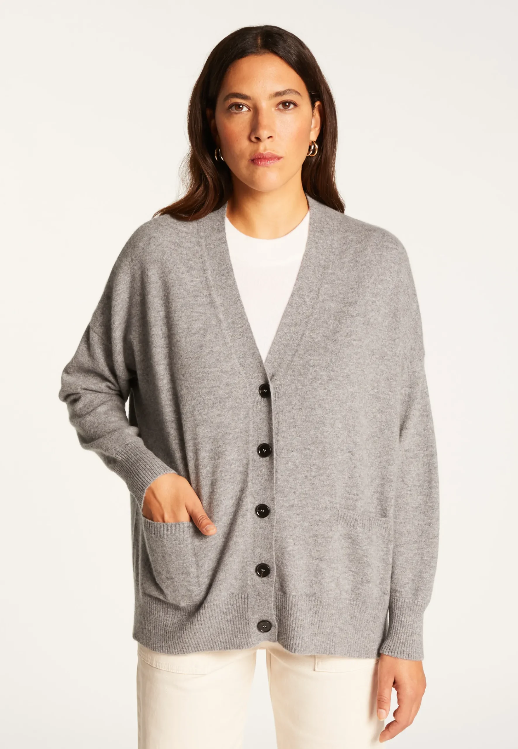 Montagut Les Incontournables-Gilet boutonné en cachemire - Ariel 09-Gris moyen