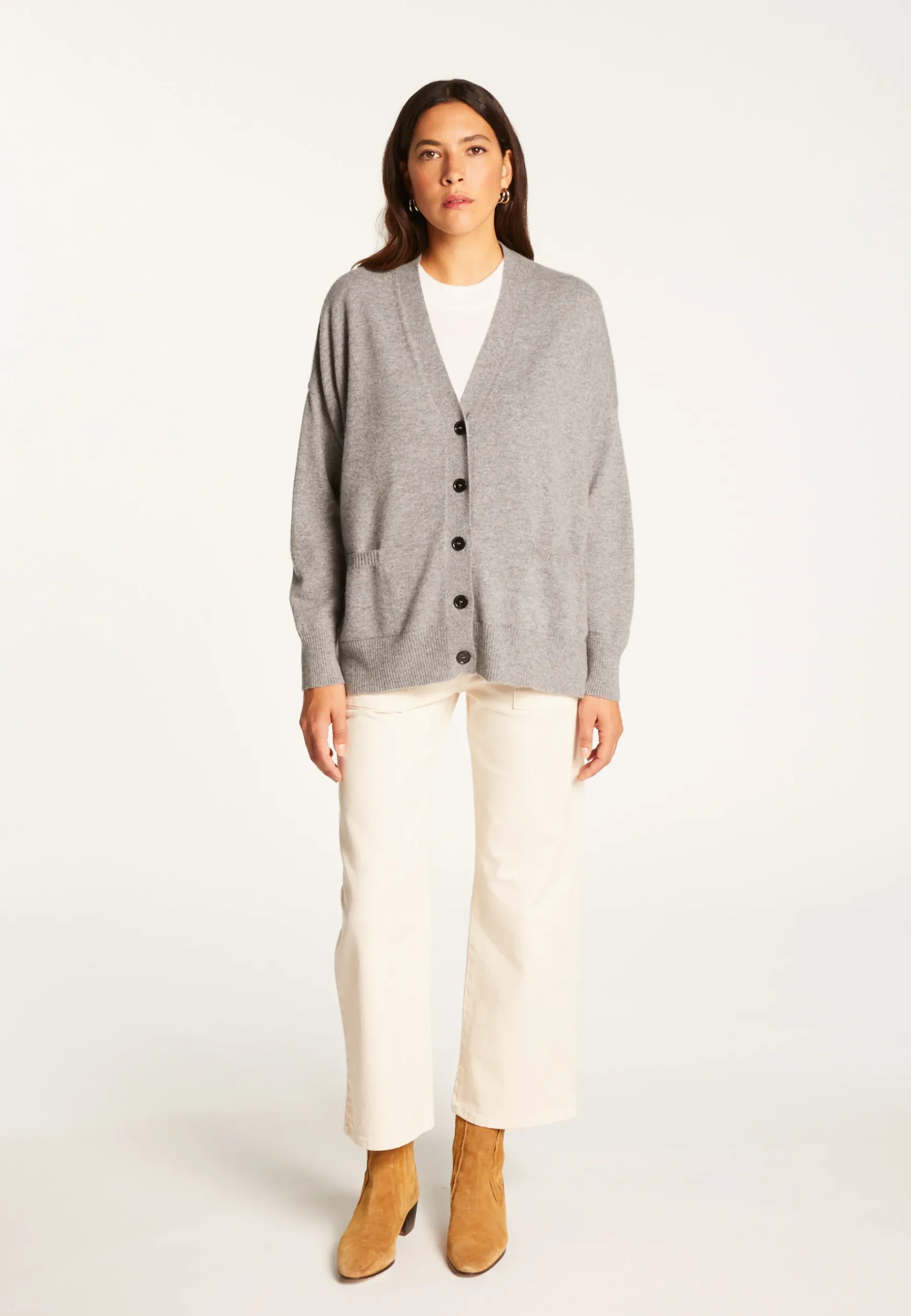 Montagut Les Incontournables-Gilet boutonné en cachemire - Ariel 09-Gris moyen