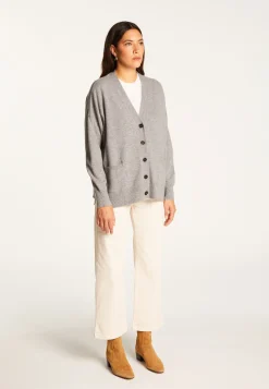 Montagut Les Incontournables-Gilet boutonné en cachemire - Ariel 09-Gris moyen