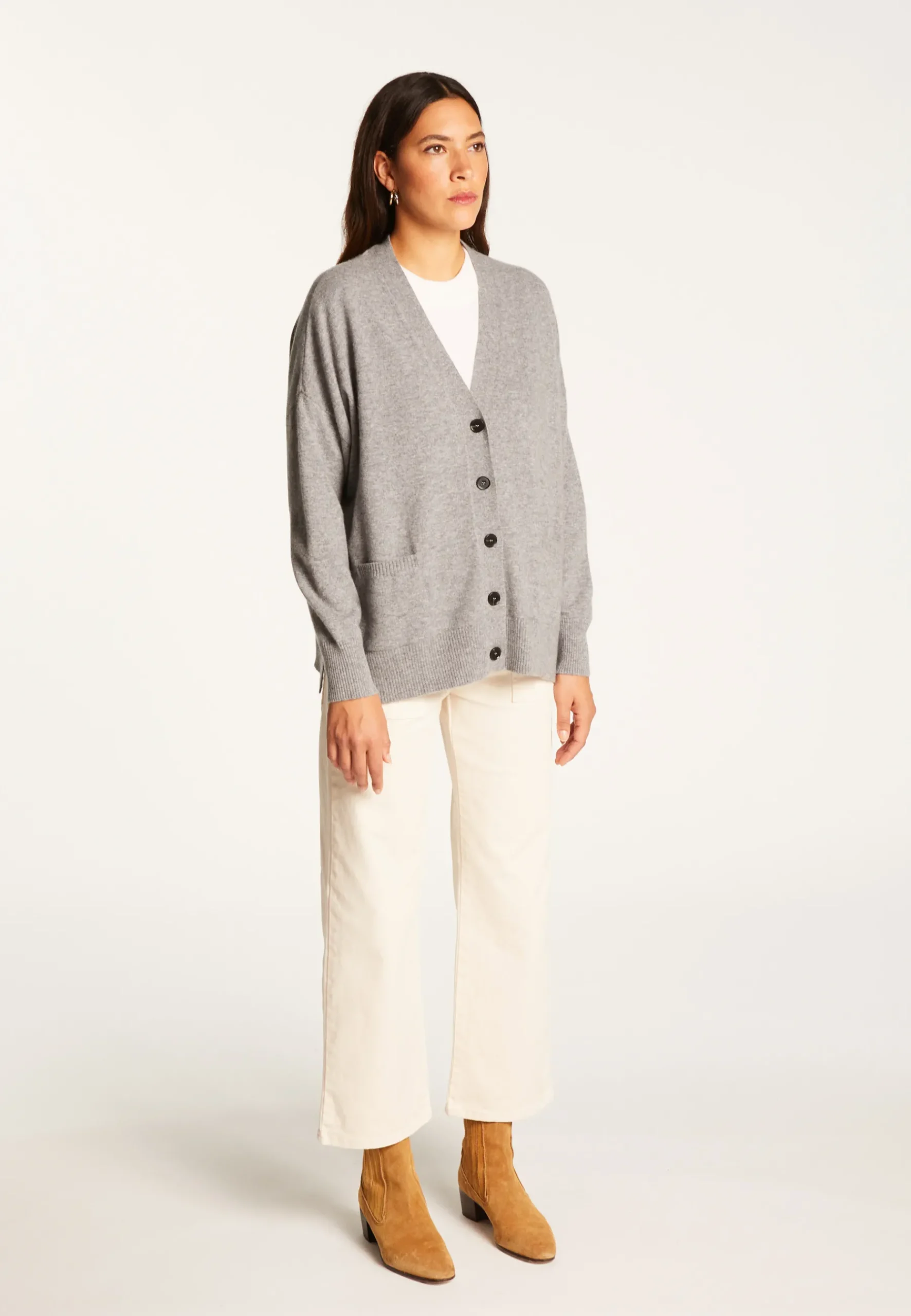 Montagut Les Incontournables-Gilet boutonné en cachemire - Ariel 09-Gris moyen