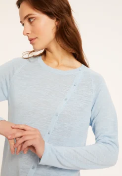 Montagut T-Shirts Et Débardeurs-Gilet boutonné en lin flammé - Mado 04-Bleu clair