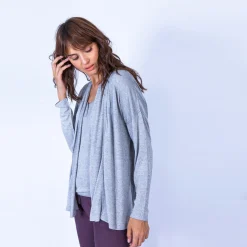 Montagut Vestes Et Cardigans-Gilet col châle en fibre de bambou cachemire - Hani 09-Gris moyen