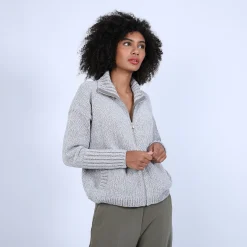 Montagut Vestes Et Cardigans-Gilet col montant en soie laine velours - Brésil 11-Gris clair