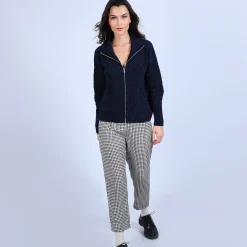 Montagut Vestes Et Cardigans-Gilet col montant en soie laine velours - Brésil 05-Bleu marine