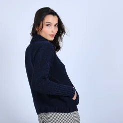 Montagut Vestes Et Cardigans-Gilet col montant en soie laine velours - Brésil 05-Bleu marine