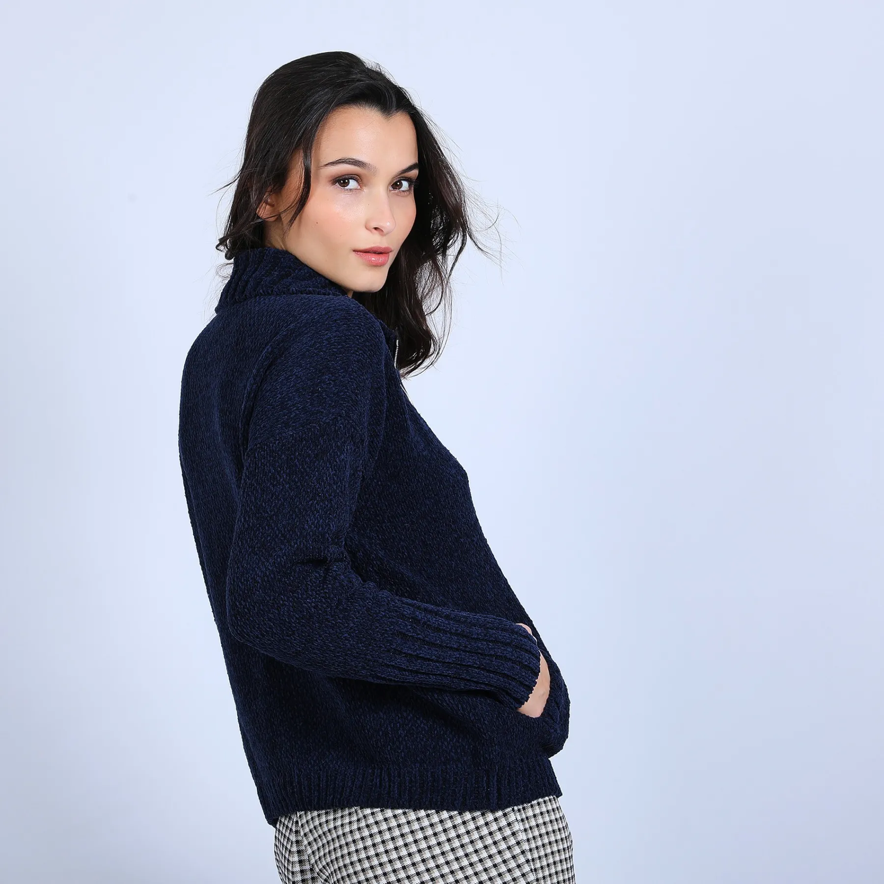 Montagut Vestes Et Cardigans-Gilet col montant en soie laine velours - Brésil 05-Bleu marine