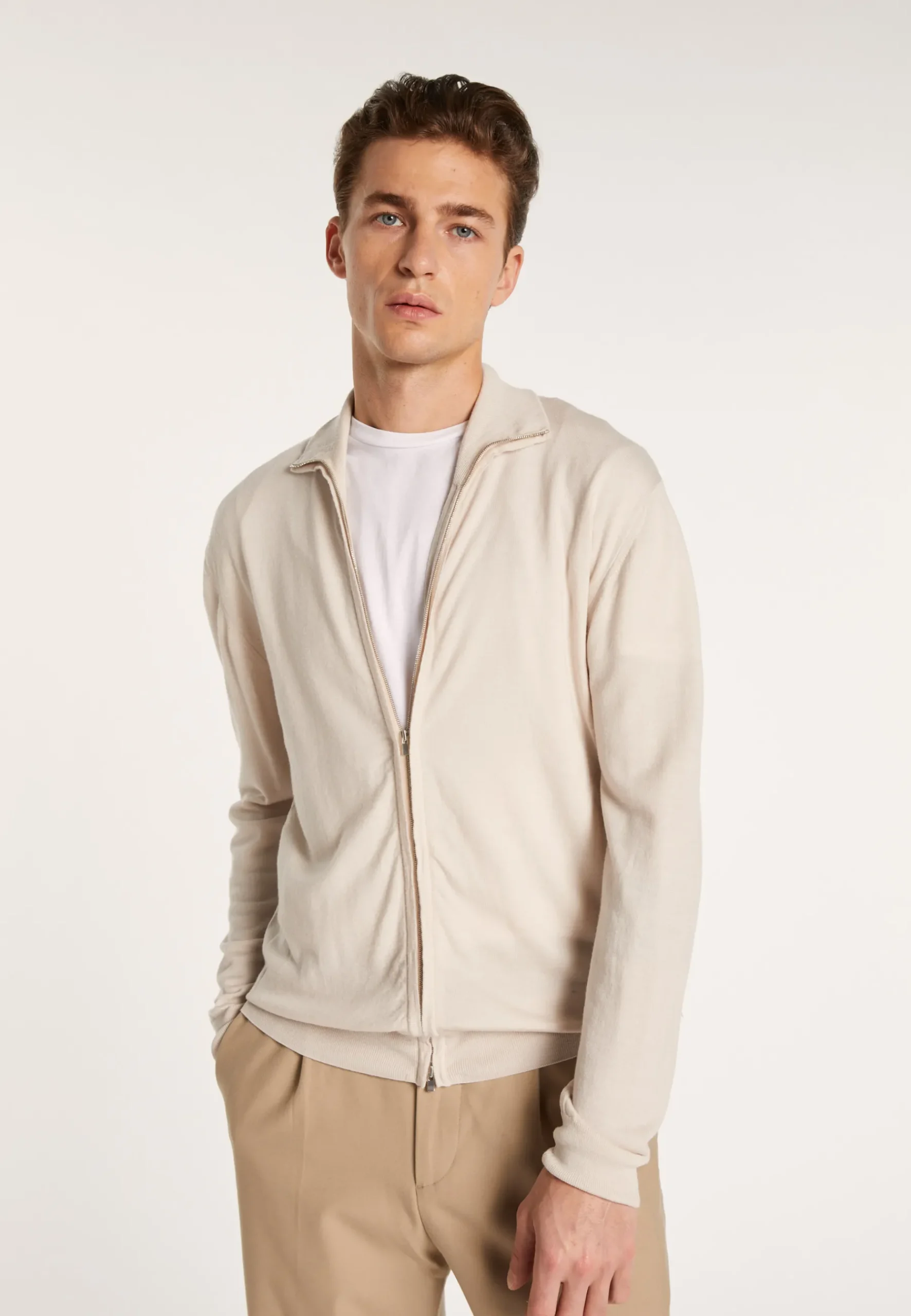 Montagut Vestes Et Cardigans-Gilet col montant zippé en laine mérinos - Estian 12-Beige clair