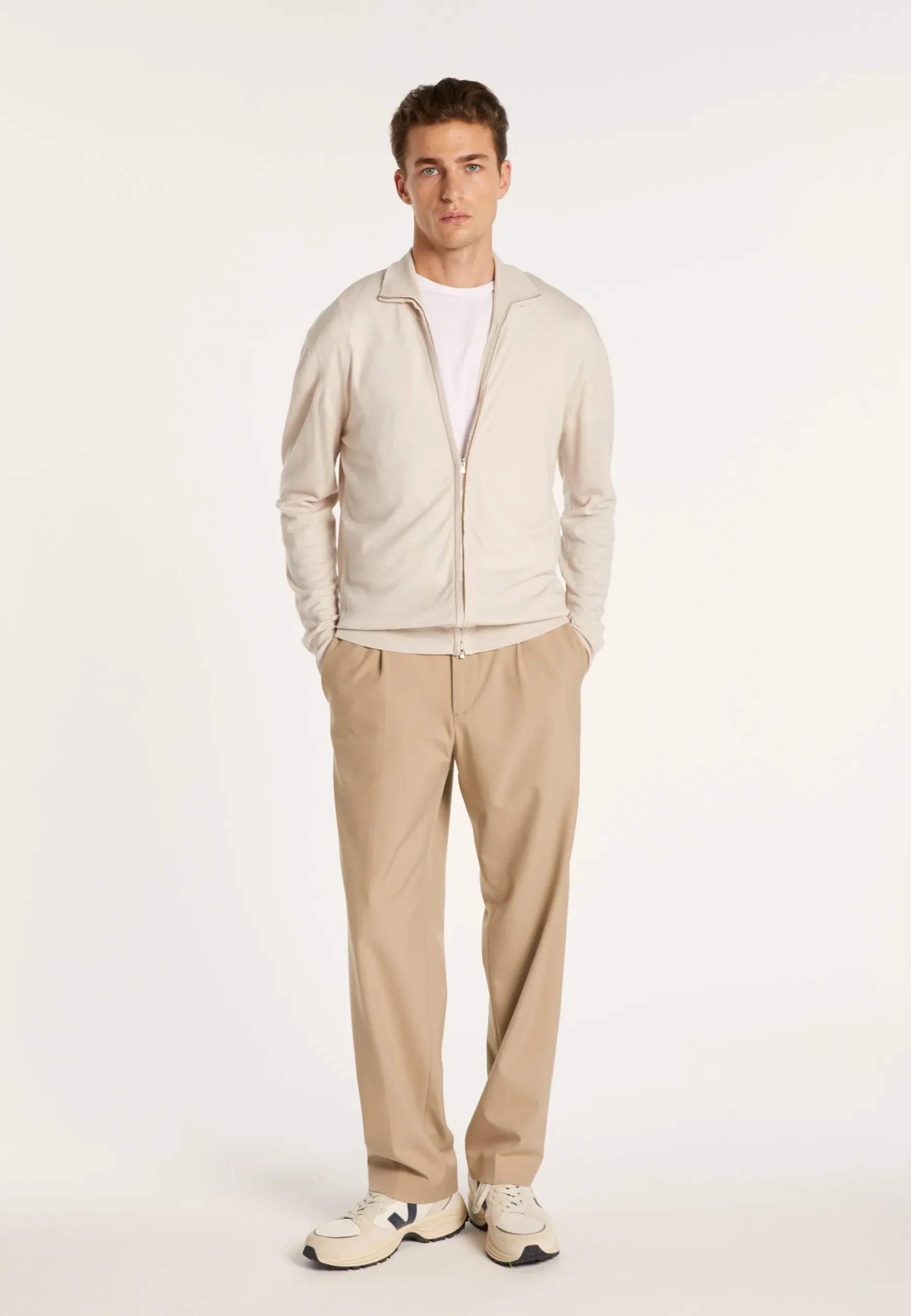 Montagut Vestes Et Cardigans-Gilet col montant zippé en laine mérinos - Estian 12-Beige clair