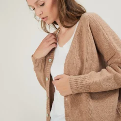 Montagut Vestes Et Cardigans-Gilet col v avant arrière en laine nylon - Gebril 46-Marron clair