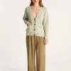 Montagut Vestes Et Cardigans-Gilet col V en coton et lin - Nais 23-Vert clair