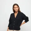 Montagut Vestes Et Cardigans-Gilet col V en coton et lin - Thais 05-Bleu marine