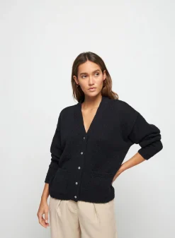 Montagut Vestes Et Cardigans-Gilet col V en coton et lin - Thais 05-Bleu marine