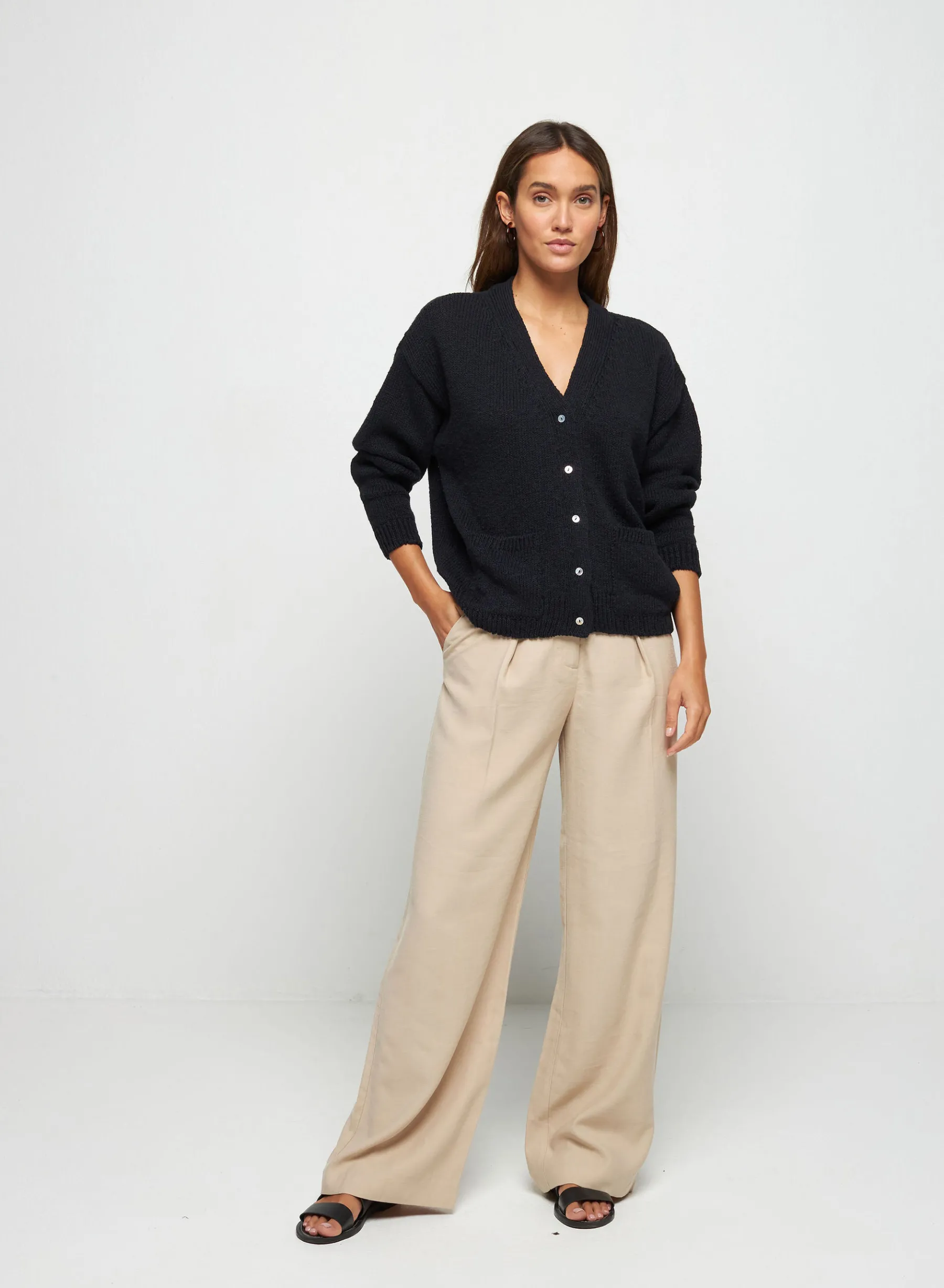 Montagut Vestes Et Cardigans-Gilet col V en coton et lin - Thais 05-Bleu marine