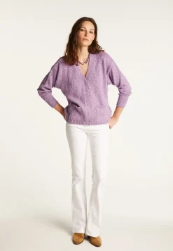Montagut Vestes Et Cardigans-Gilet col V en coton et lin - Thais 16-Violet clair