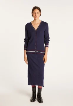 Montagut Vestes Et Cardigans-Gilet en laine côtelée - Emblème 05-Bleu marine