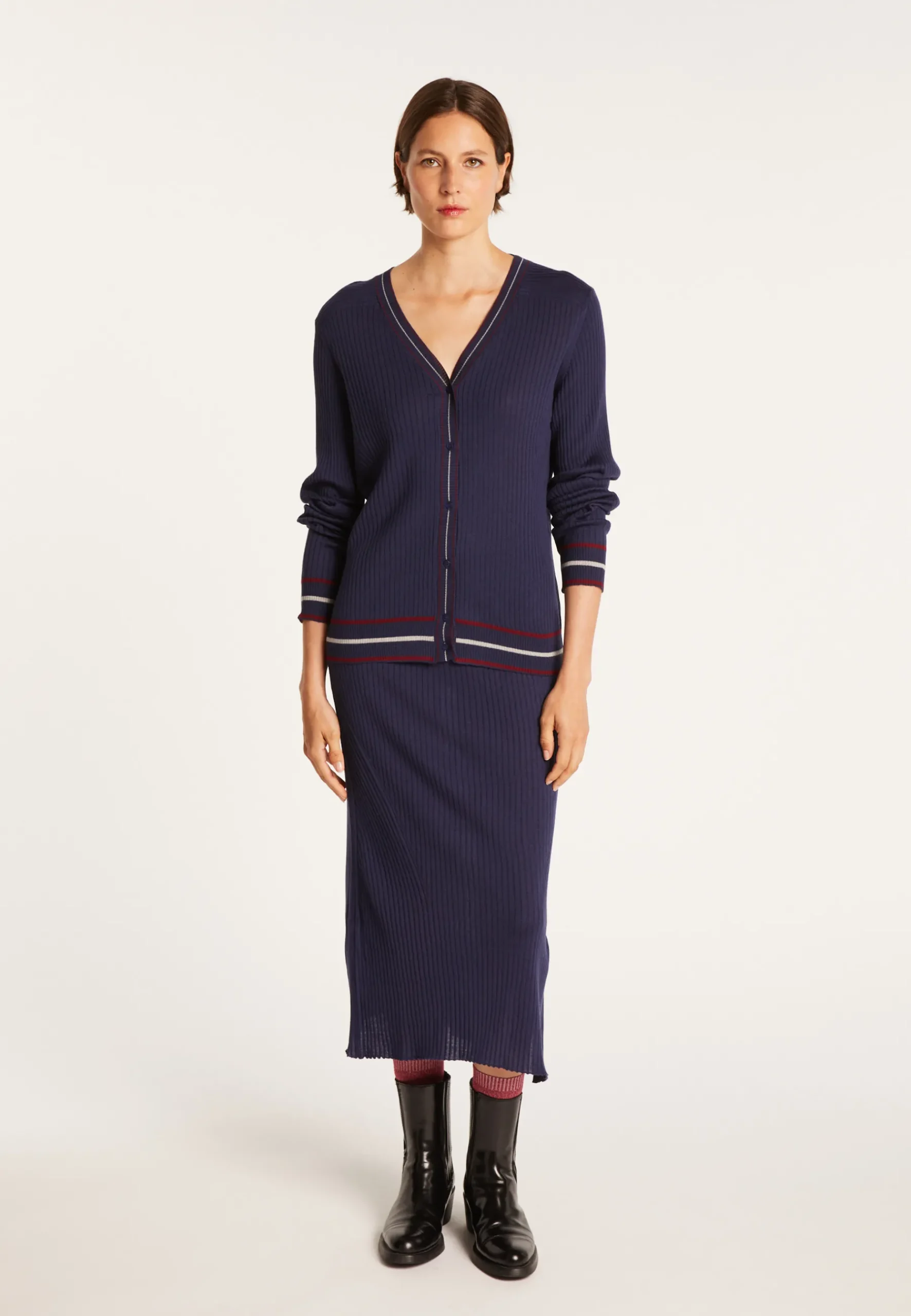 Montagut Vestes Et Cardigans-Gilet en laine côtelée - Emblème 05-Bleu marine