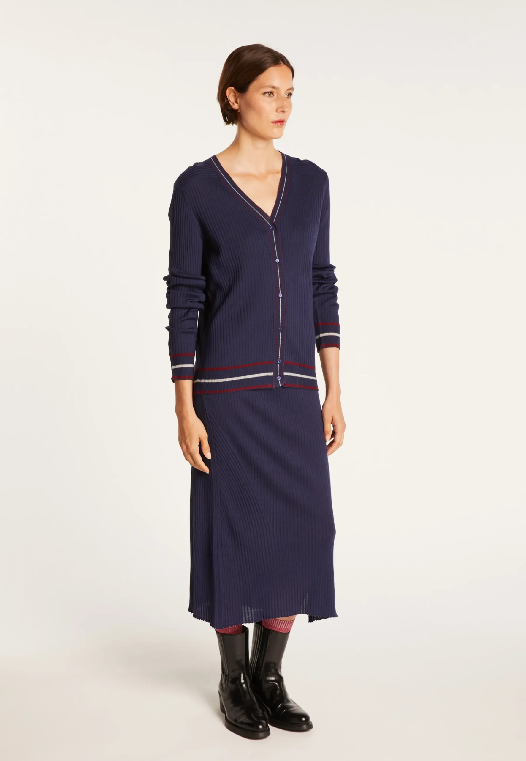 Montagut Vestes Et Cardigans-Gilet en laine côtelée - Emblème 05-Bleu marine