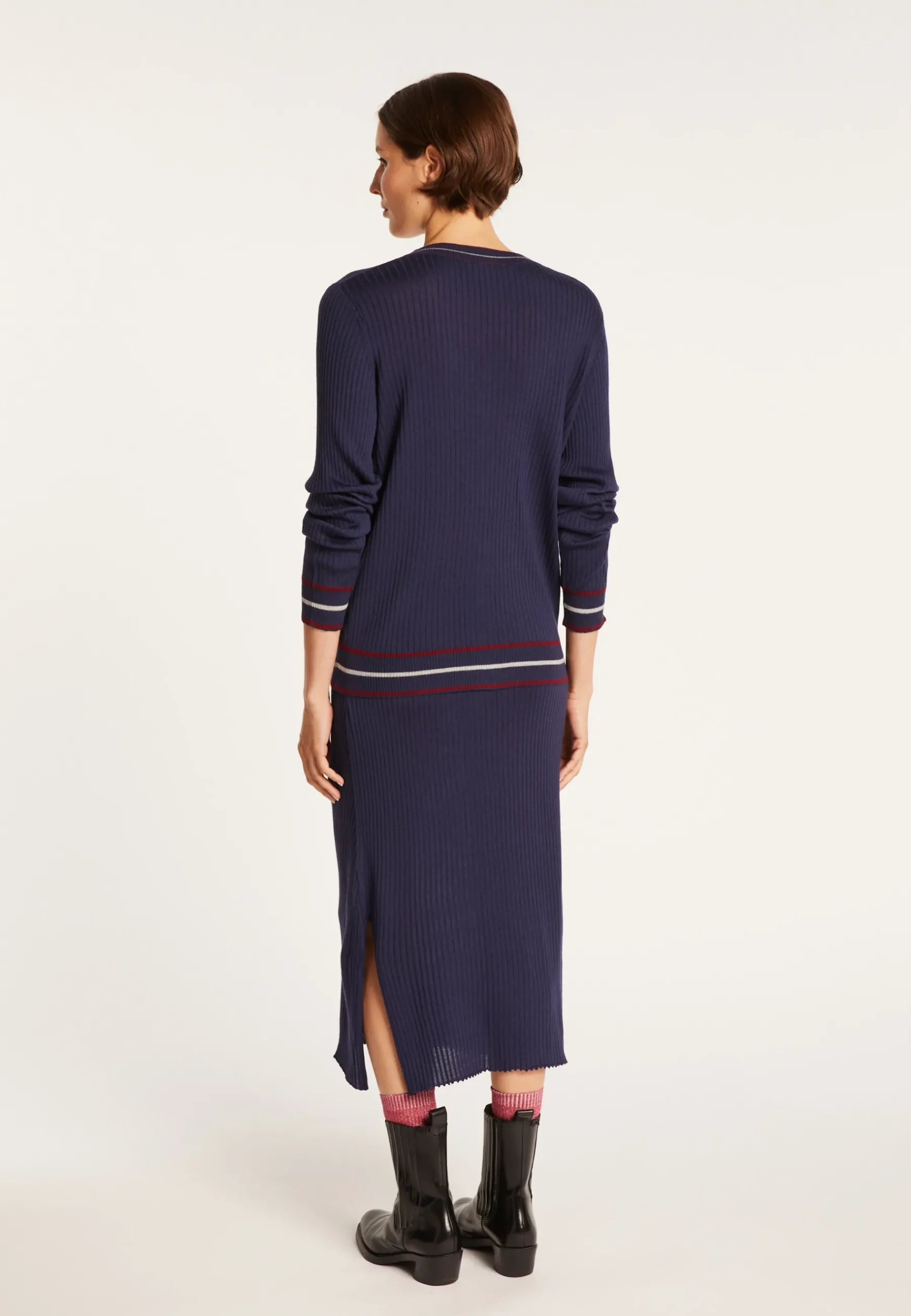 Montagut Vestes Et Cardigans-Gilet en laine côtelée - Emblème 05-Bleu marine
