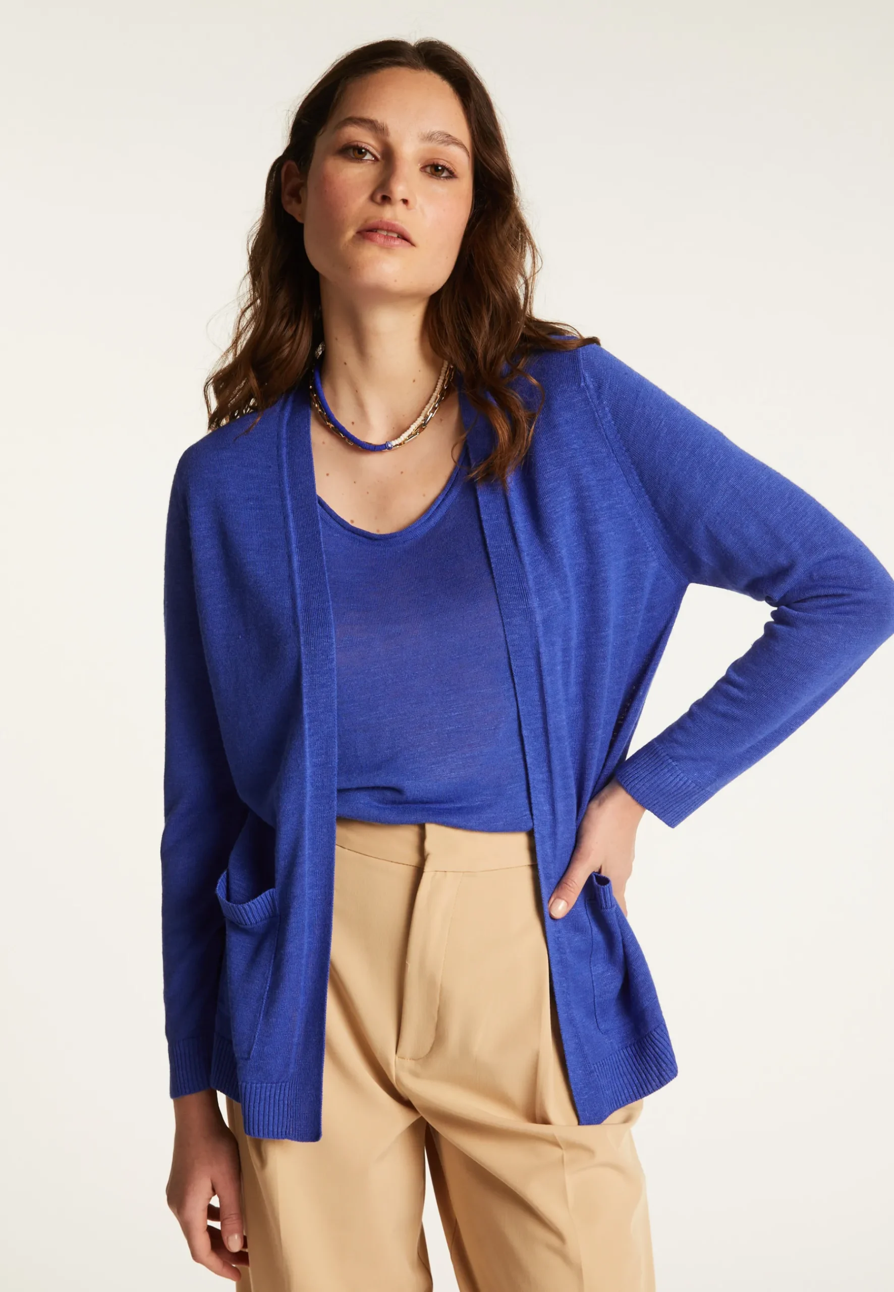 Montagut Vestes Et Cardigans-Gilet en lin flammé - Naelle 48-Bleu roi