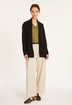 Montagut Vestes Et Cardigans-Gilet en lin flammé col châle - Maelle 01-Noir
