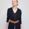 Montagut Vestes Et Cardigans-Gilet long avec poches en lin flammé - Tabata 05-Bleu marine