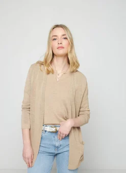 Montagut Vestes Et Cardigans-Gilet long avec poches en lin flammé - Tabata 12-Beige clair