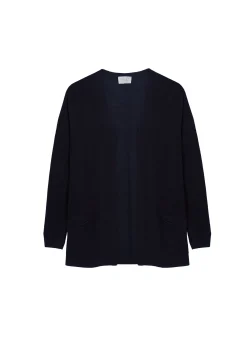 Montagut Vestes Et Cardigans-Gilet long avec poches en lin flammé - Tabata 05-Bleu marine