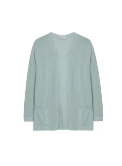 Montagut Vestes Et Cardigans-Gilet long avec poches en lin flammé - Tabata 23-Vert clair