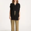 Montagut Vestes Et Cardigans-Gilet long en lin flammé - Nora 01-Noir