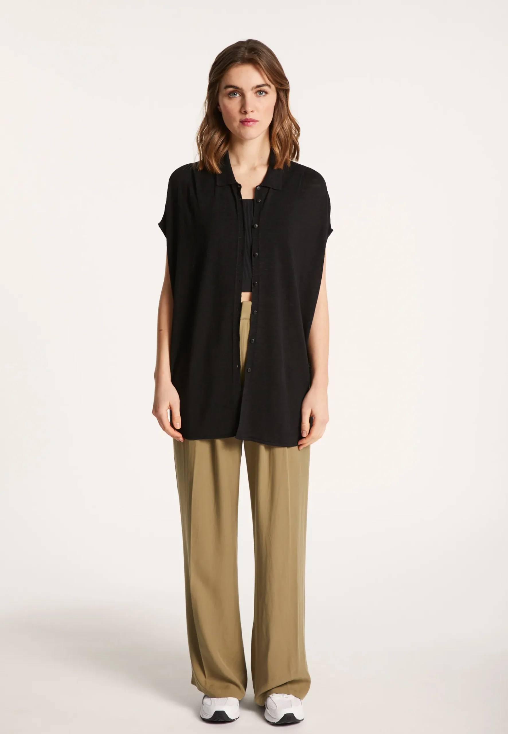 Montagut Vestes Et Cardigans-Gilet long en lin flammé - Nora 01-Noir