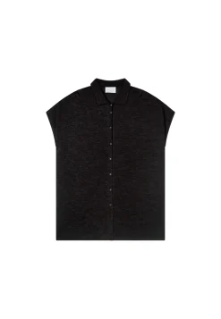 Montagut Vestes Et Cardigans-Gilet long en lin flammé - Nora 01-Noir