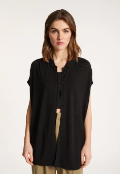 Montagut Vestes Et Cardigans-Gilet long en lin flammé - Nora 01-Noir