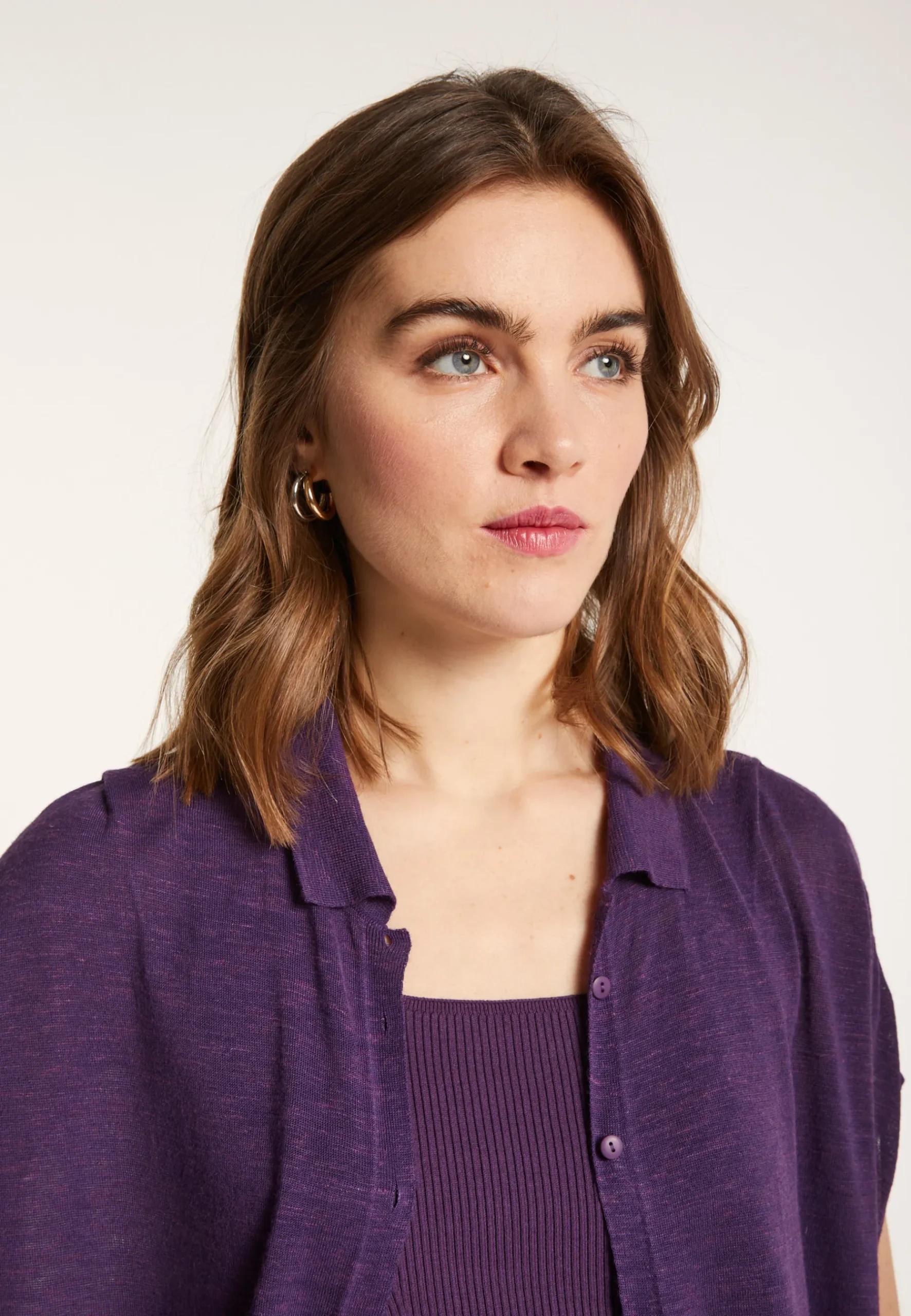 Montagut Vestes Et Cardigans-Gilet long en lin flammé - Nora 18-Violet foncé