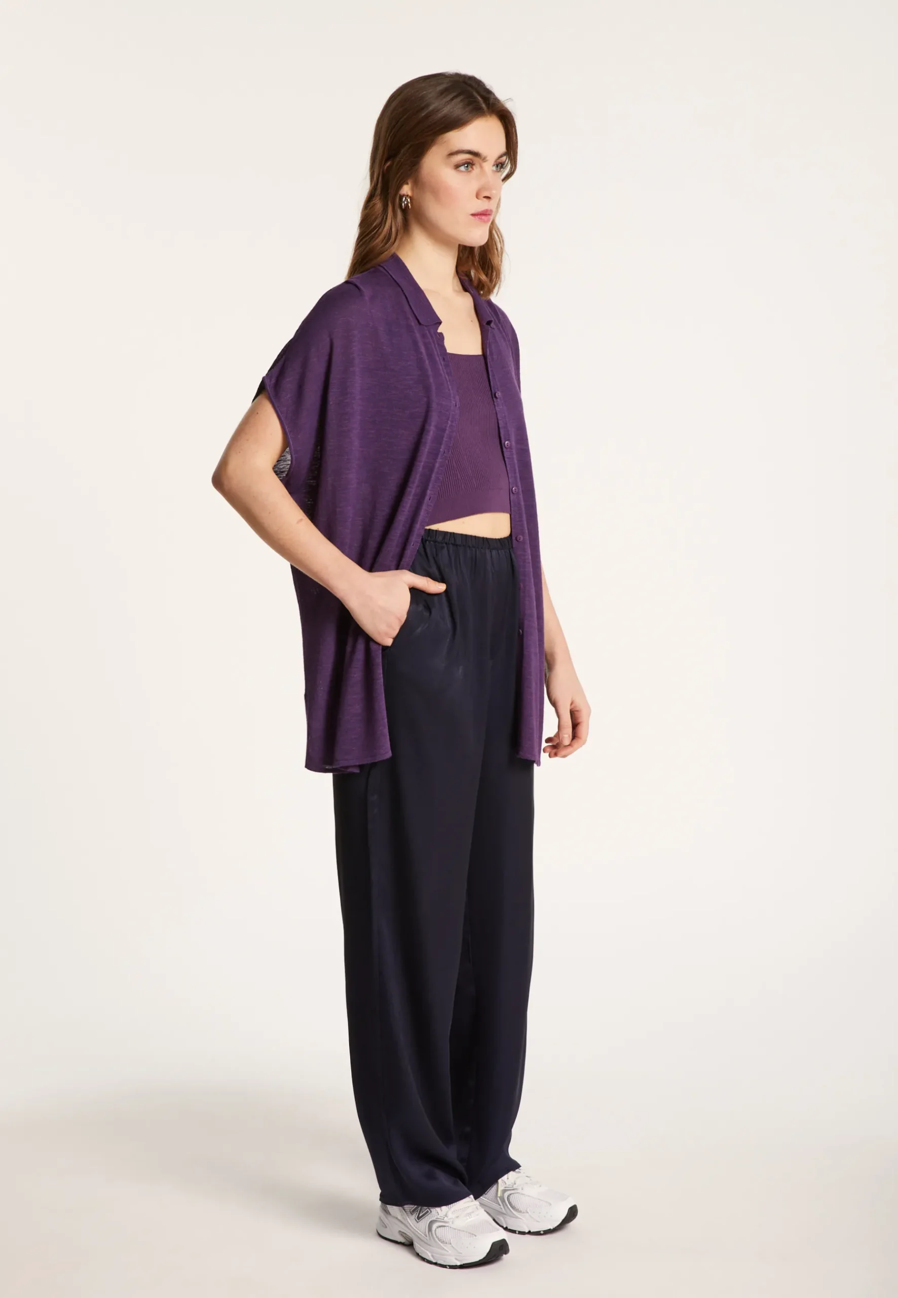 Montagut Vestes Et Cardigans-Gilet long en lin flammé - Nora 18-Violet foncé