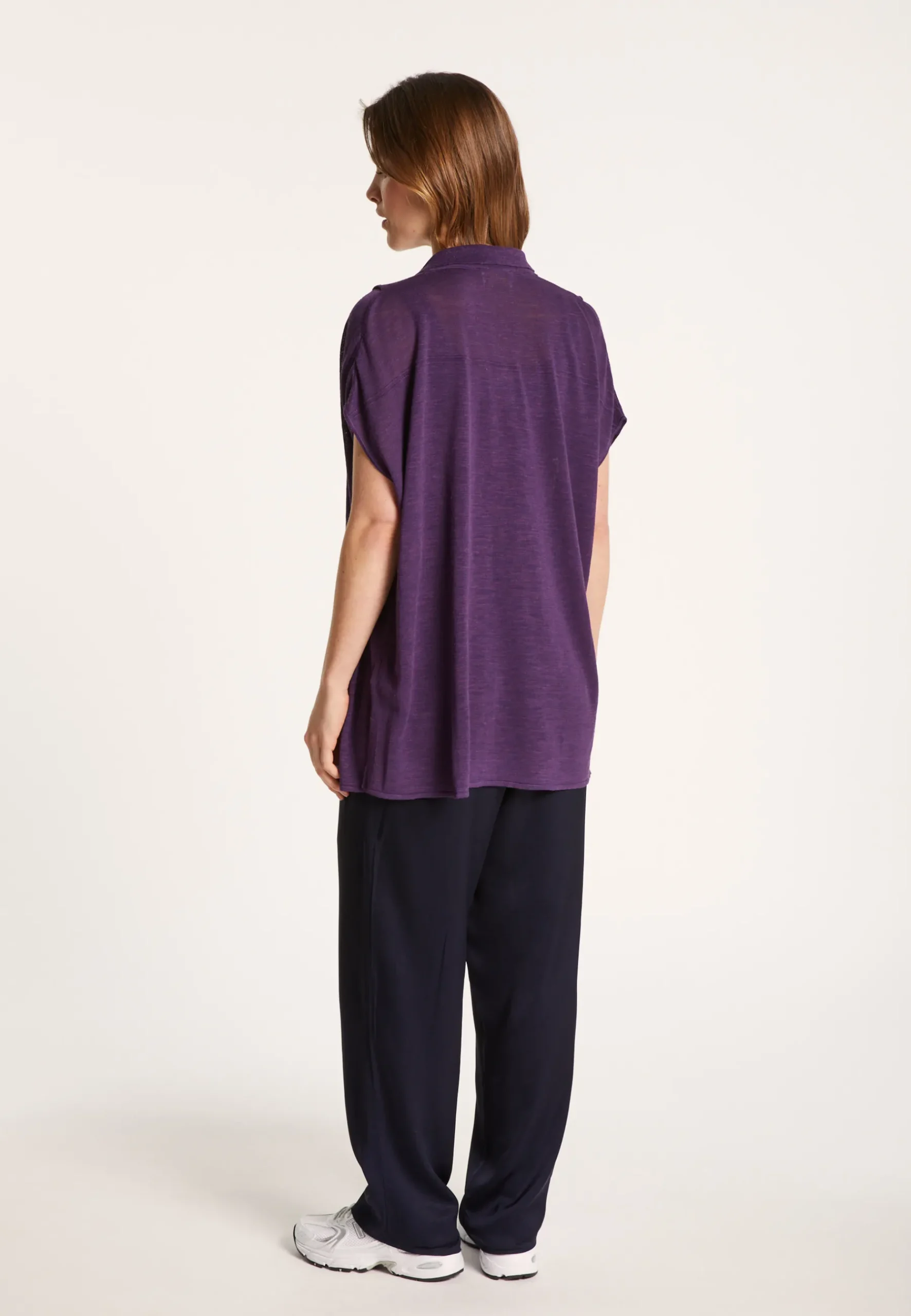 Montagut Vestes Et Cardigans-Gilet long en lin flammé - Nora 18-Violet foncé