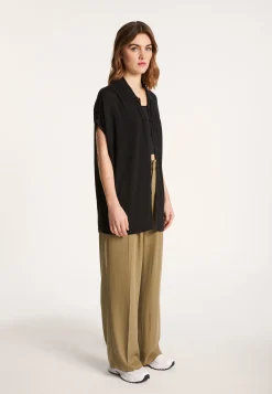 Montagut Vestes Et Cardigans-Gilet long en lin flammé - Nora 01-Noir