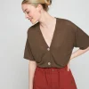 Montagut T-Shirts Et Débardeurs-Gilet manches courtes en lin flammé - Tanya 83-Kaki