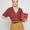Montagut T-Shirts Et Débardeurs-Gilet manches courtes en lin flammé - Tanya 51-Bordeaux