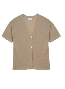 Montagut T-Shirts Et Débardeurs-Gilet manches courtes en lin flammé - Tanya 12-Beige clair