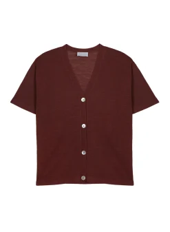 Montagut T-Shirts Et Débardeurs-Gilet manches courtes en lin flammé - Tanya 51-Bordeaux