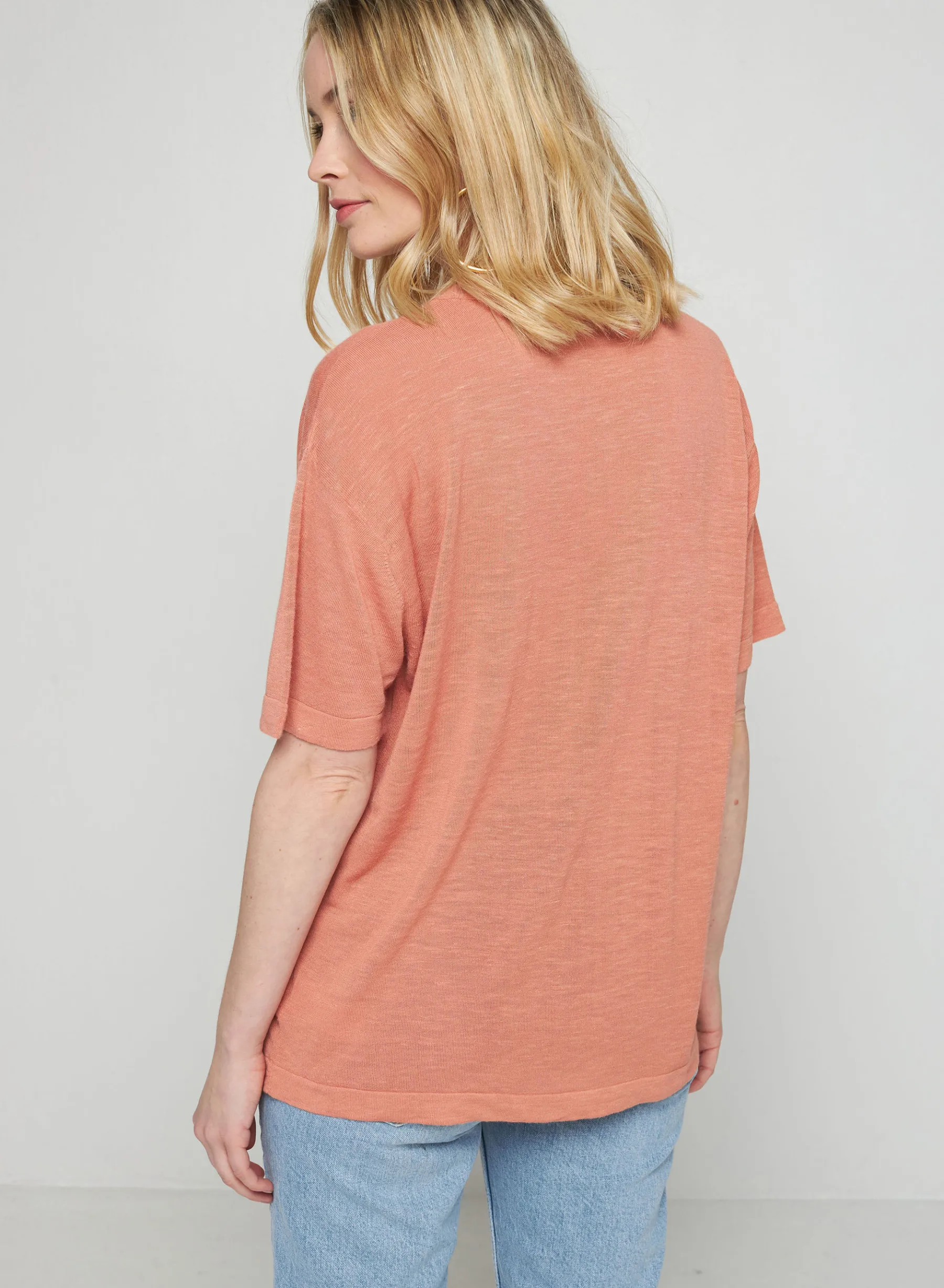 Montagut T-Shirts Et Débardeurs-Gilet manches courtes en lin flammé - Tanya 24-Rose clair