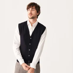 Montagut Vestes Et Cardigans-Gilet sans manches avec logo en laine mérinos - Ernardo 05-Bleu marine