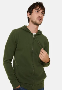 Montagut Vestes Et Cardigans-Gilet zippé à capuche en cachemire 2 fils - Emilien 83-Kaki