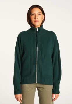 Montagut Les Incontournables-Gilet zippé en cachemire - Agnes duo 21-Vert foncé